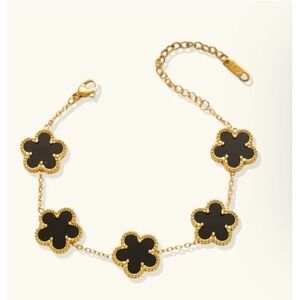 Love Aero 18K Gold Plated Iconic Black Clover Bracelet 6"+2" Extender